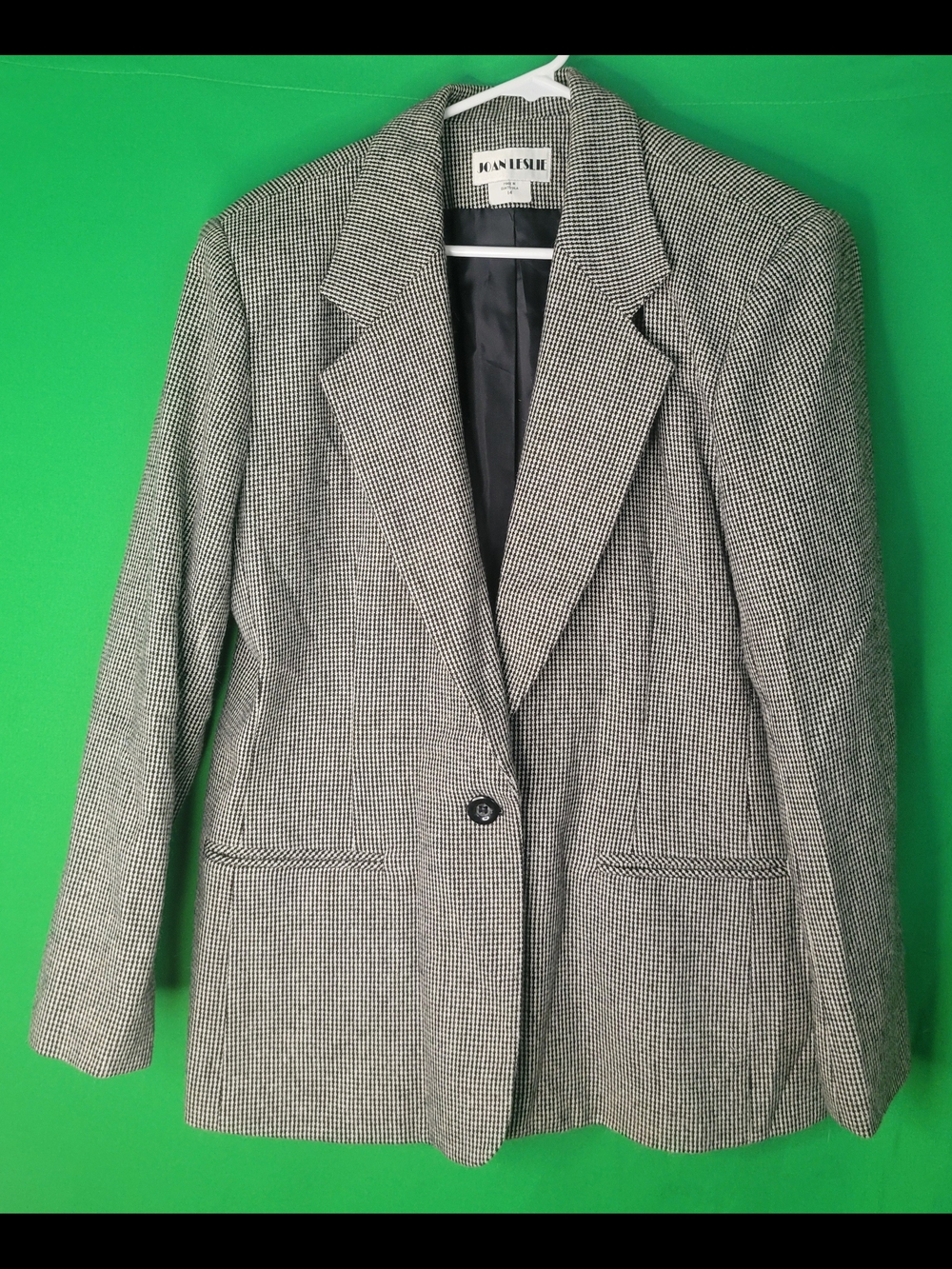 Joan Leslie Houndstooth Blazer Single-Button Wool Blend Womens Size 14 Vintage